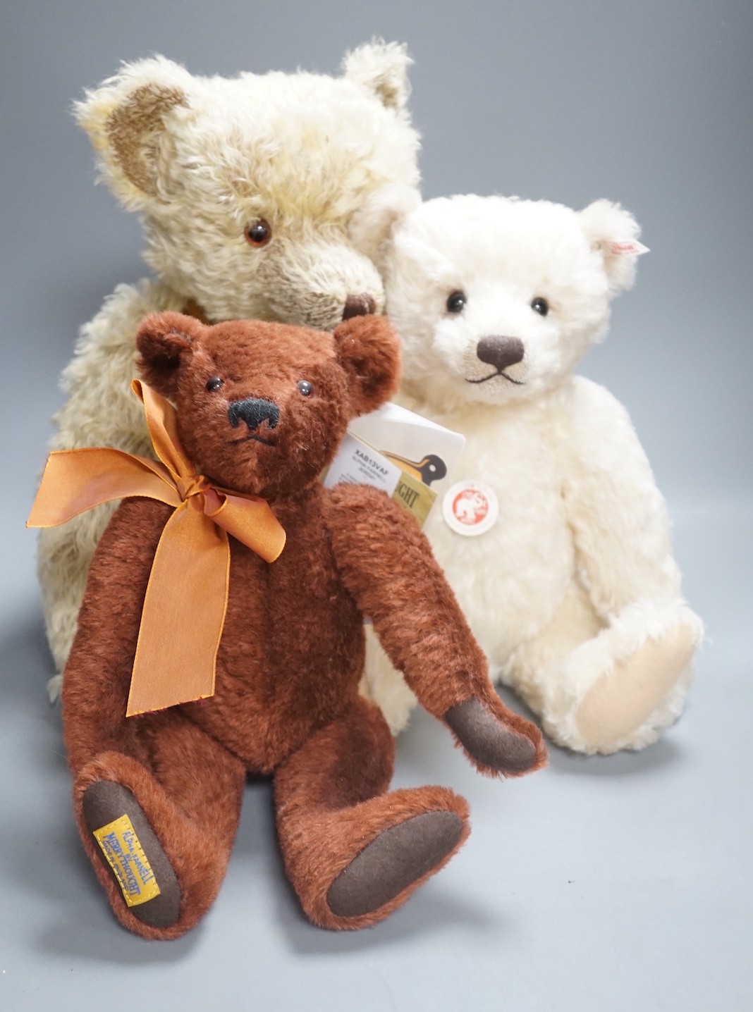 Steiff Limited Eidtion Leopold bear, box and certificate, 38cm, a Merrythought Limited Edition Jeremy, box, 30cm and Herman Jacob Limited Edition, 52cm